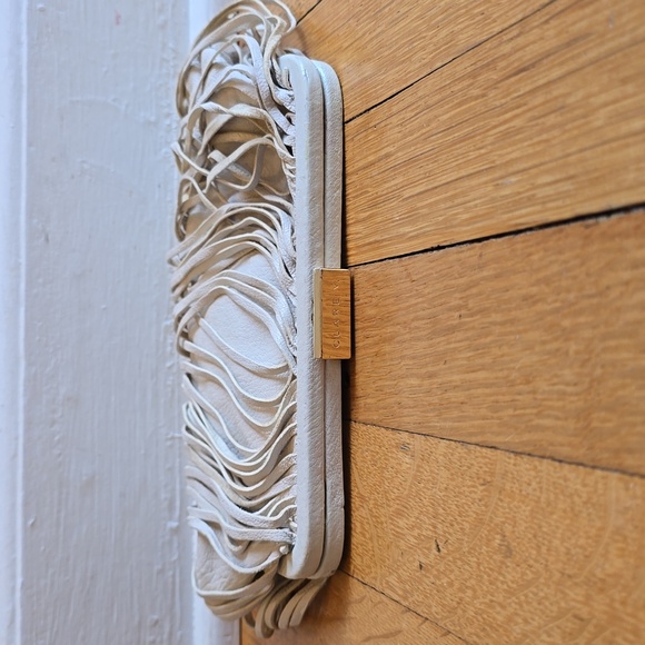 Clare V., Leather Strip Frame Clutch, Ivory, VGUC, 5.5" L x 9" W - Picture 7 of 15